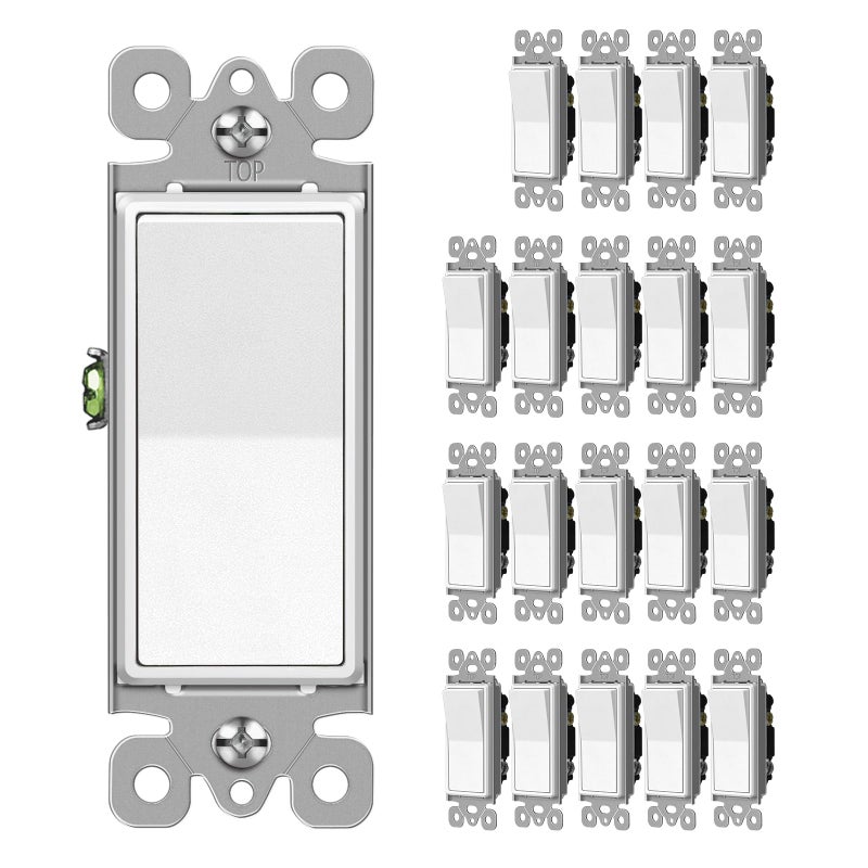 CML Hardware Cml Matte White Decorator Single Pole Light Switch, Rocker Paddle Wall Switch, 15A 120/277V, On/Off Interrupter, Ul Listed, 20 Pack - Image 1